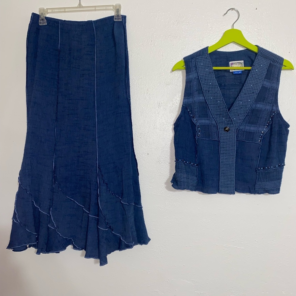 Vintage Monique Fashions 2 Piece Set Size 12 Petite Vest & Skirt Grannycore